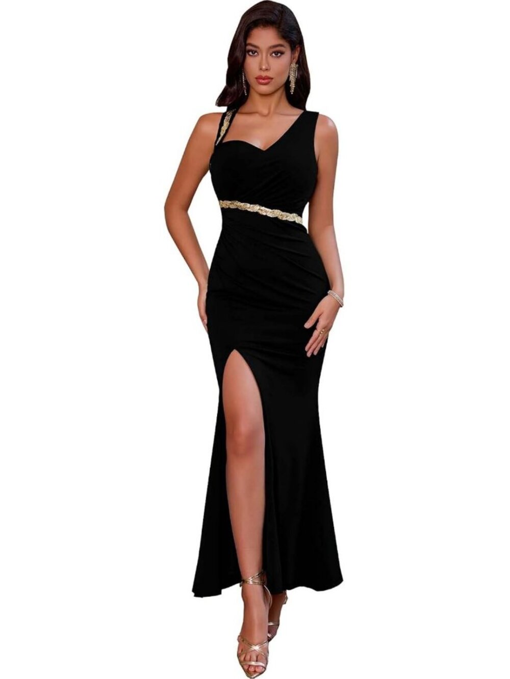 One Shoulder Ruched Green Sequin Evening Dress with Slit - Perfect for Prom!